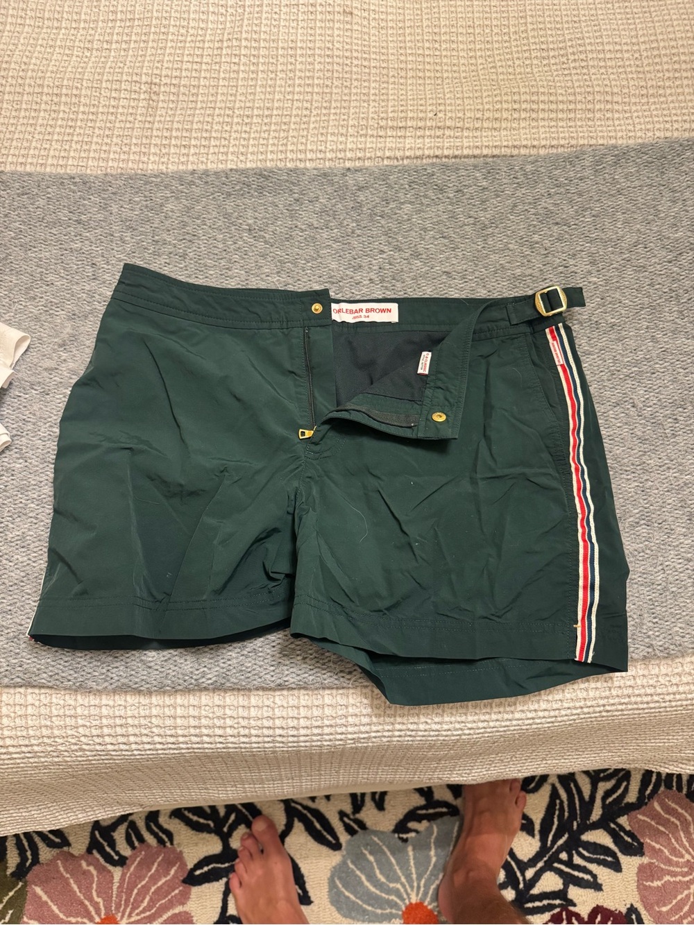 Orlebar Brown Dark Green Swim Shorts with Side Trim